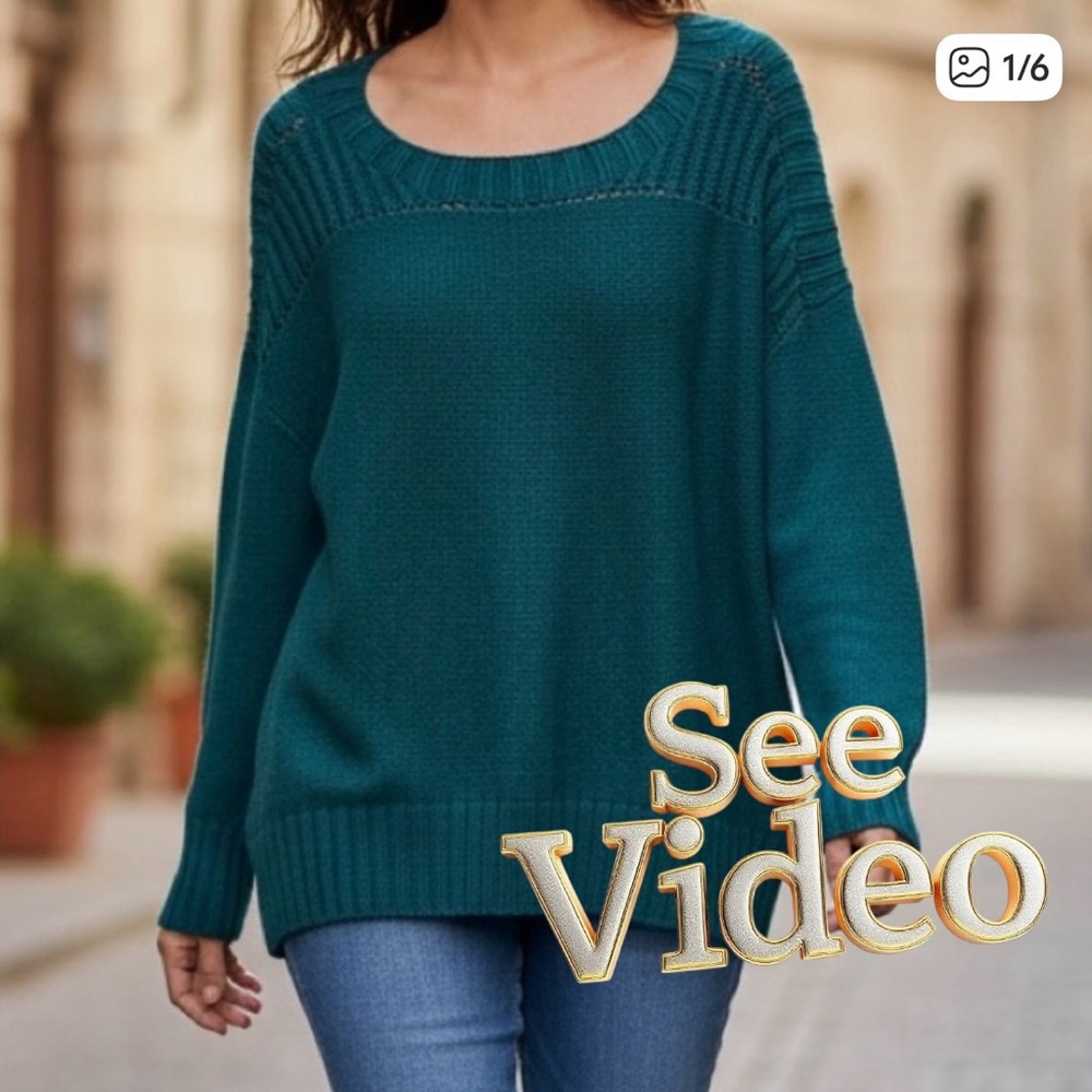 GAP Green Scoop Neck Loose Weave Pullover Sweater
